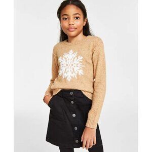 Holiday Lane Big Girls Medium Snowflake Crewneck Long-Sleeve Sweater Tan $40 252
